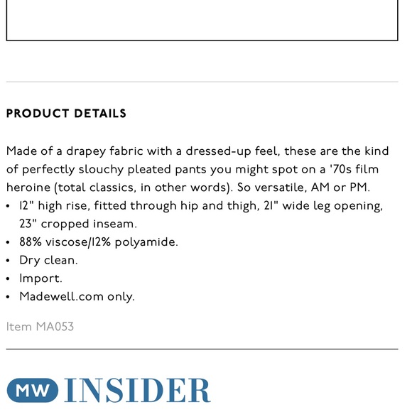 NWT • Madewell • Drapey Pleated Wide Leg Pants - Picture 5 of 10